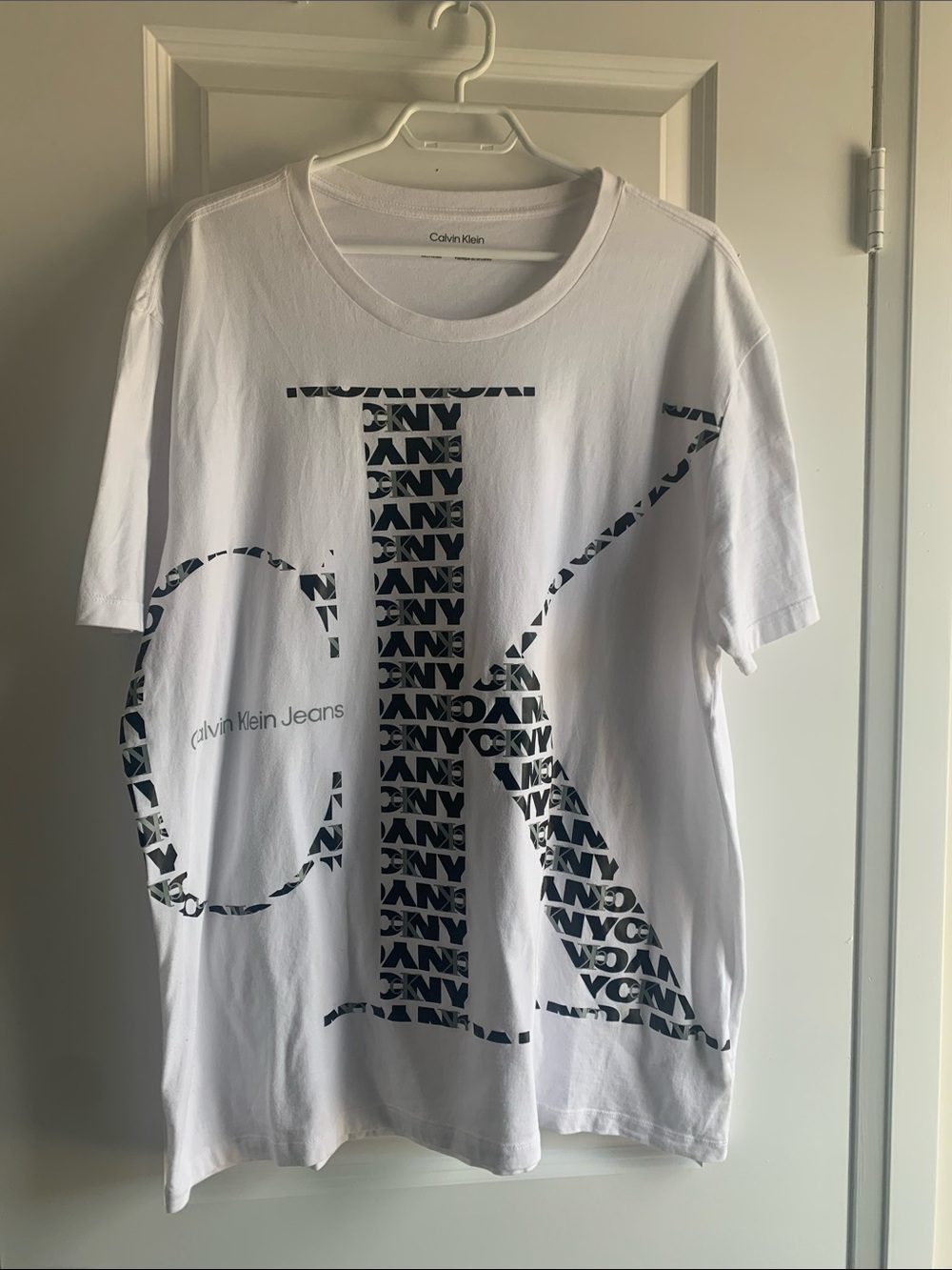Calvin Klein Jeans White Short Sleeve Tee with Black Logo Print